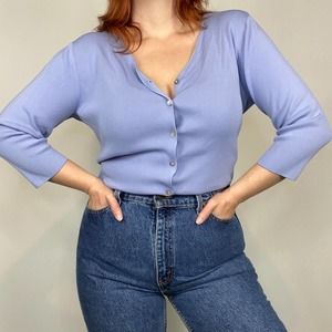 Vintage LG Pastel Periwinkle Button Down Cardigan